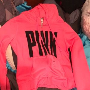 L neon pink Victoria’s Secret zip up hoodie